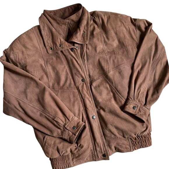 Other - Brown Suede Leather Jacket Full Zip Collar Bomber Insulated Size M